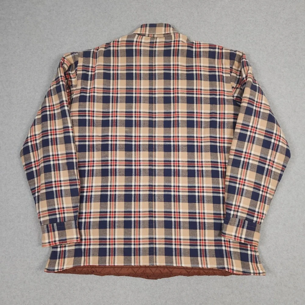 Vintage Insulated Flannel Shirt Mens Large Tab Blue Plaid Back Packer Outdoors